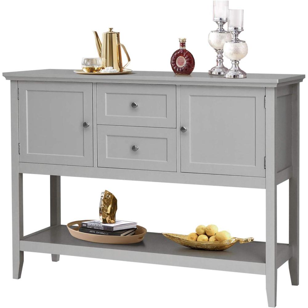 image:imageGiantex Buffet Sideboard Wood Storage Cabinet Console Table with Storage Shelf 2 Drawers and Cabinets Living Room Kitchen Dining Room Furniture Wood Buffet Server Coffee BrownGrey