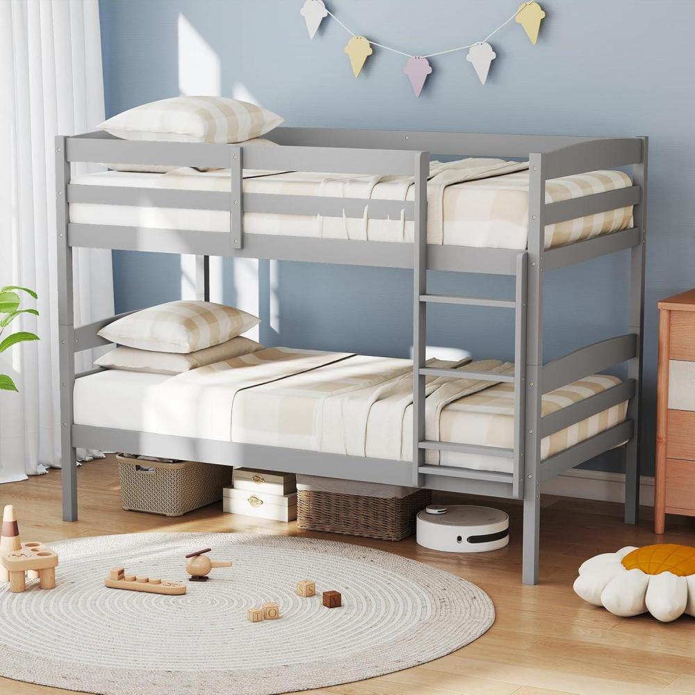 image:imageGiantex Bunk Bed Twin Over Twin Solid Wood Detachable Bed Frame with High Guardrails amp Integrated Ladder Wooden Slatted Bunk Bed for Kids amp Teens No Box Spring Needed WhiteGrey
