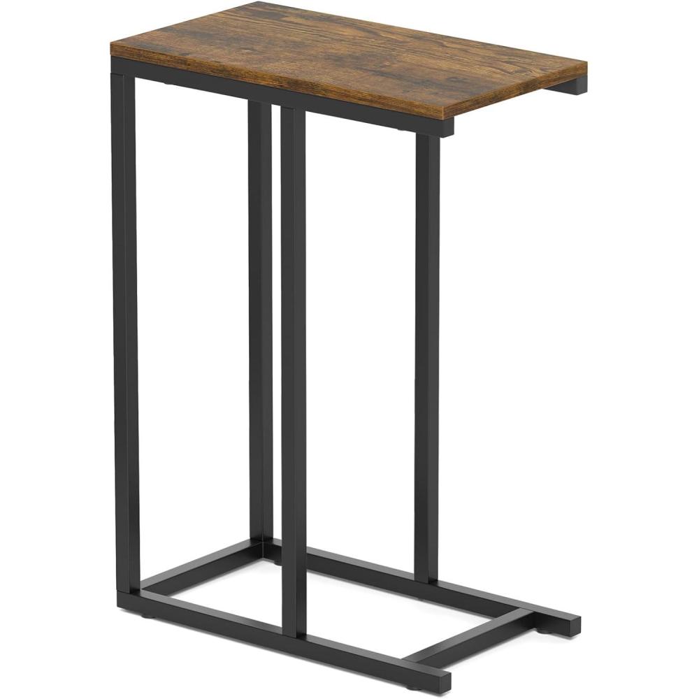 image:imageGiantex C Shaped End Table Small Side Table for Sofa Couch Table That Slide Under with Metal Frame Industrial TV Tray Tables for Small Spaces Living Room Bedroom Rustic BrownRustic Brown