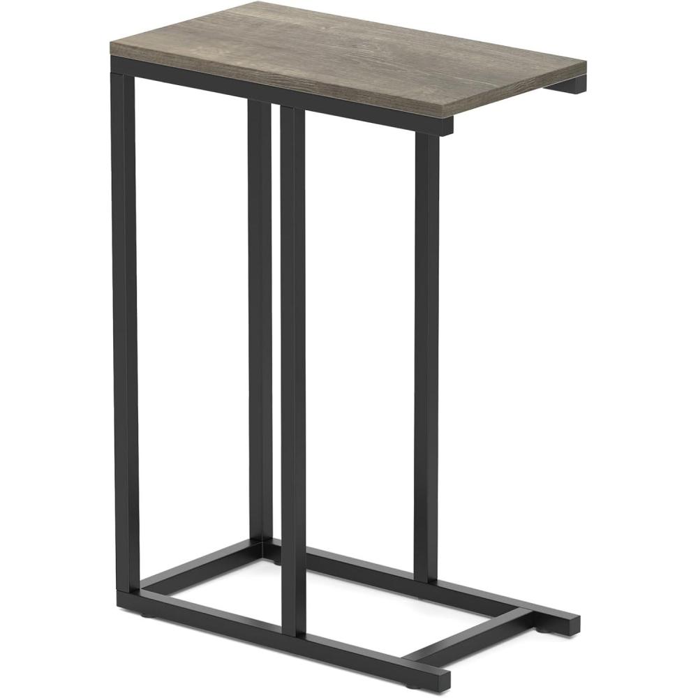 image:imageGiantex C Shaped End Table Small Side Table for Sofa Couch Table That Slide Under with Metal Frame Industrial TV Tray Tables for Small Spaces Living Room Bedroom Rustic BrownGreige