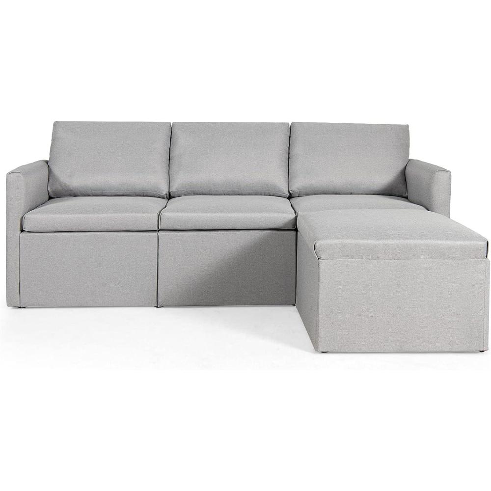 image:imageGiantex Convertible Sectional Sofa Couch Modern LShaped Sectional Couch 3Seat Sofa with Reversible Chaise Spring Support Large Weight Linen Fabric Corner Sofa Sets for Apartment DormLight Gray