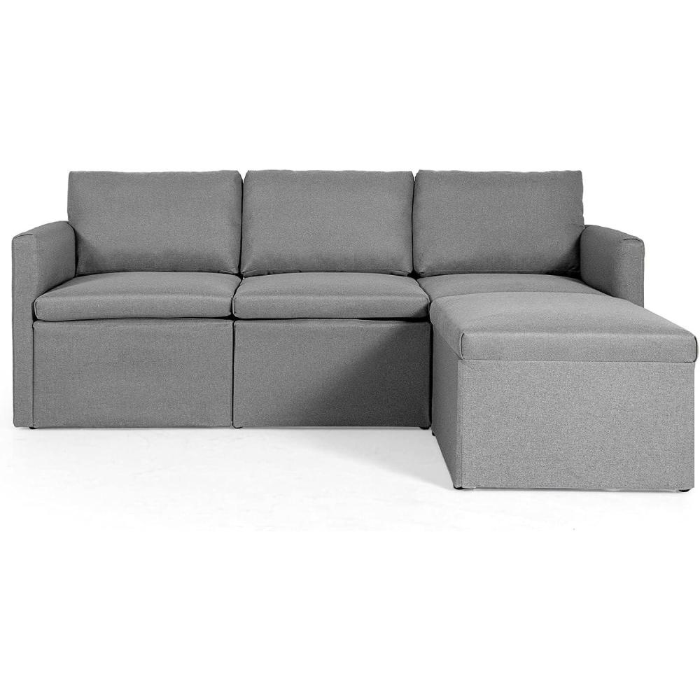 image:imageGiantex Convertible Sectional Sofa Couch Modern LShaped Sectional Couch 3Seat Sofa with Reversible Chaise Spring Support Large Weight Linen Fabric Corner Sofa Sets for Apartment DormDark Gray