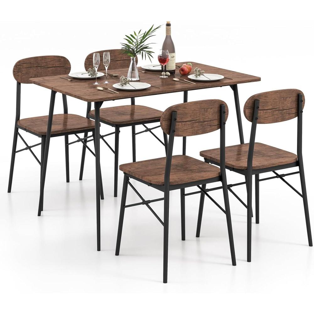 image:imageGiantex Dining Table Set for 4 MidCentury Kitchen Furniture Set wKitchen Table 4 Dining Chairs Reinforced Metal Frame 5Piece SpaceSaving Dinette Set for Small Place Breakfast Nook