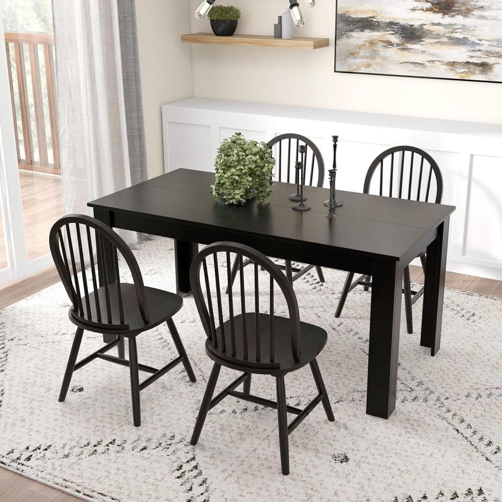 image:imageGiantex Dining Table Set for 4 Rectangular Wooden Dining Table amp 4 Windsor Dining Chairs 5 Pieces Modern SpaceSaving Dinette Set for Dining Room Kitchen Living Room Restaurant Black