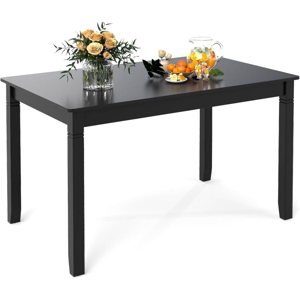 image:imageGiantex Dining Table for 4 People 48x 29 Kitchen Table with Wood Legs Load 330 Lbs Rectangular Dinner Table for Small Space Dinette Apartment Living Room Dining Room BlackBlack