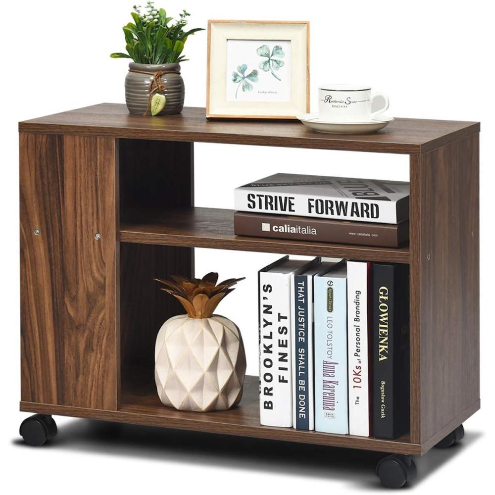 image:imageGiantex End Table 3Tier with Shelves and Wheels for Small Spaces Stable and Multifunctional Storage Organize Cart for Living RoomBedroom Office Nightstand 1 Brown