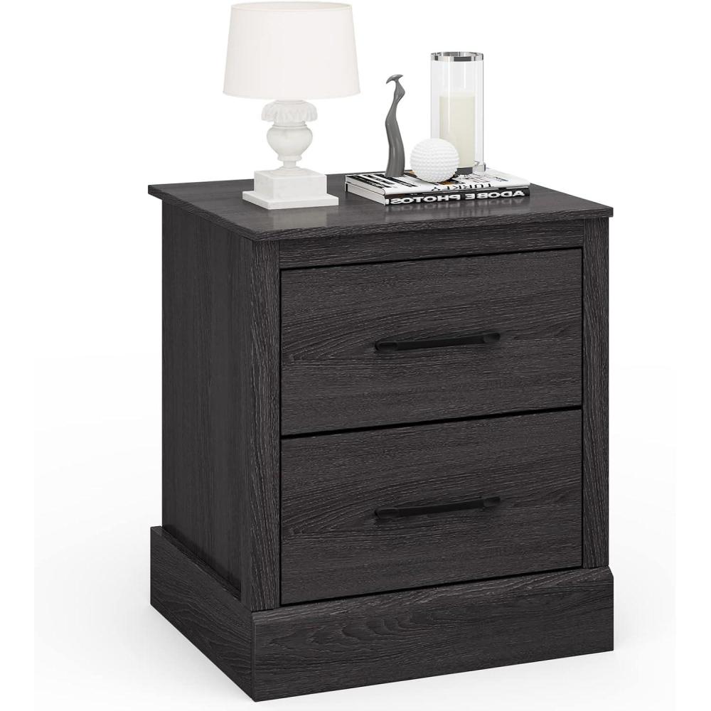 image:imageGiantex Farmhouse Nightstand Set of 2 Wood Bedside Table with 2 Storage Drawers Compact Floor Night Stand Walnut Accent Sofa Side Table for BedroomGrey Oak