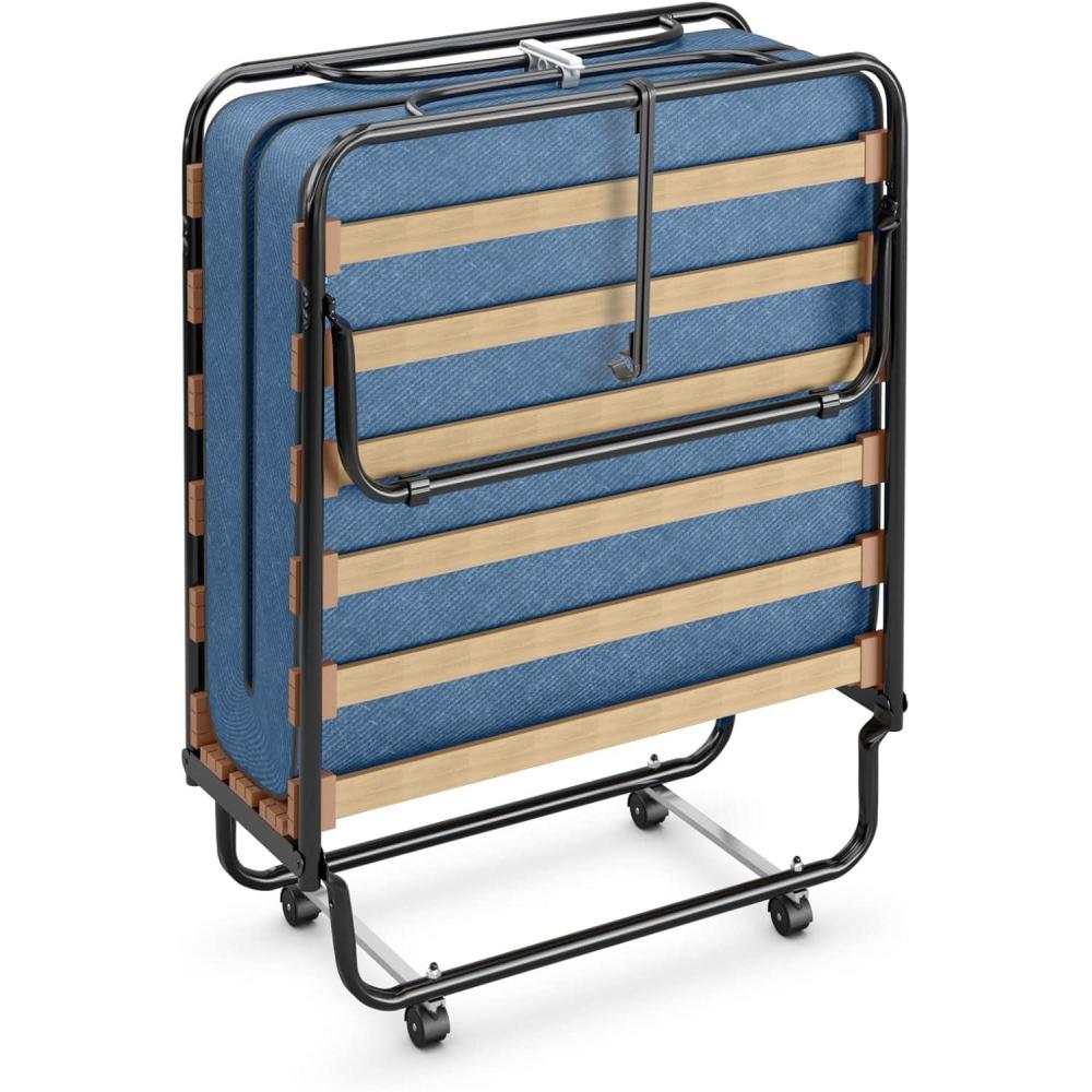 image:imageGiantex Folding Bed with Mattress Rollaway Guest Bed w 4 Inch Memory Foam Mattress Sturdy Metal Frame Portable Bed Cot Size Easy to Store Foldable Beds for Adults Made in ItalyBlue