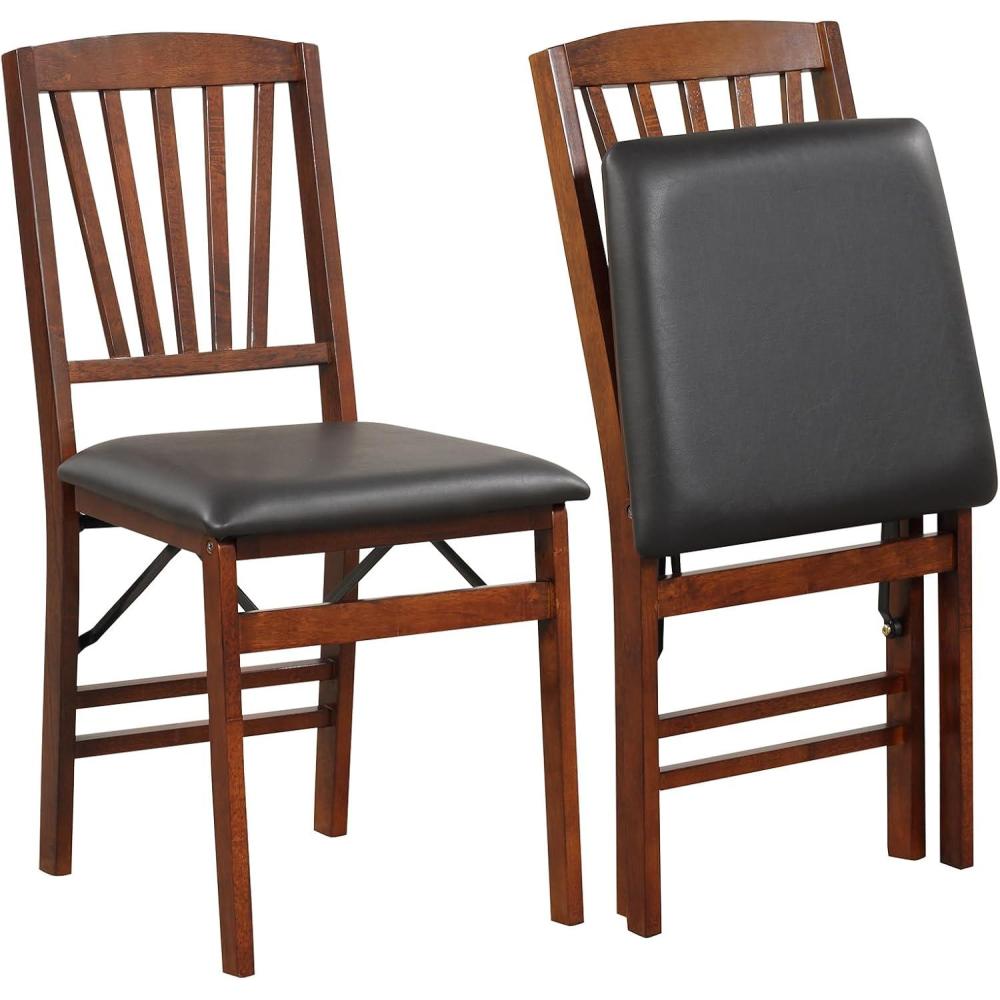 image:imageGiantex Folding Dining Chairs Set of 2 Foldable Wood Kitchen Chairs with Padded Seat Solid Wood Frame Max Load 400 Lbs No Assembly Easy to Store Wooden Dining Chairs for Apartment Small SpaceWalnutslat Back