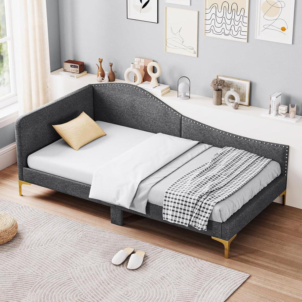image:imageGiantex Full Size Upholstered Daybed RivetTufted Platform Bed with Headboard Metal Legs amp Wood Slats LShaped Corner Sofa Bed for Living Room amp Guest Room No Box Spring Needed GreyGrey