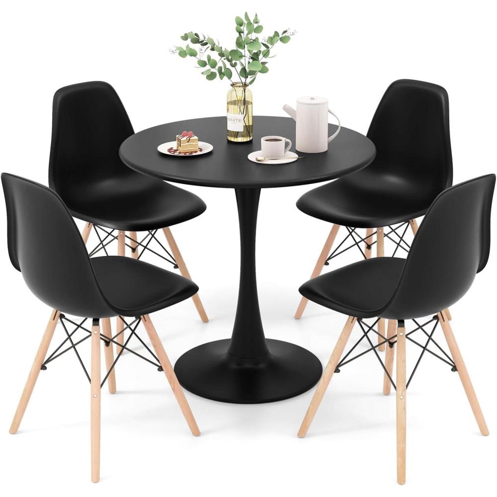 image:imageGiantex Kitchen Table Chairs Set of 4  Dinette Table Set with 32 Round Table and Dining Chairs Modern Breakfast Nook Table Set for Small Spaces Apartments 5Piece Dining Table Set BlackBlack