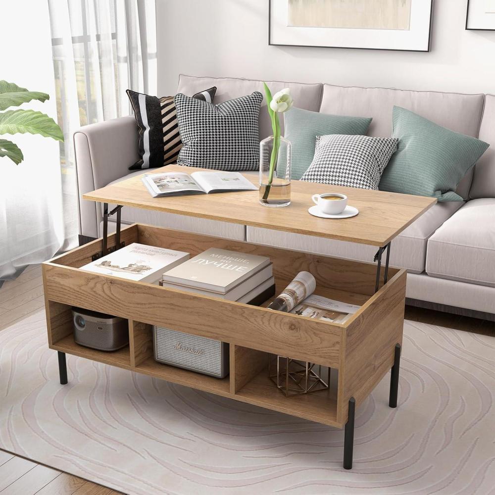 image:imageGiantex Lift Top Coffee Table Rectangular Wooden Table wHidden Compartment amp Open Storage Shelves Multifunctional Modern Flip Top Center Table for Living Room Reception Room Office NaturalNatural