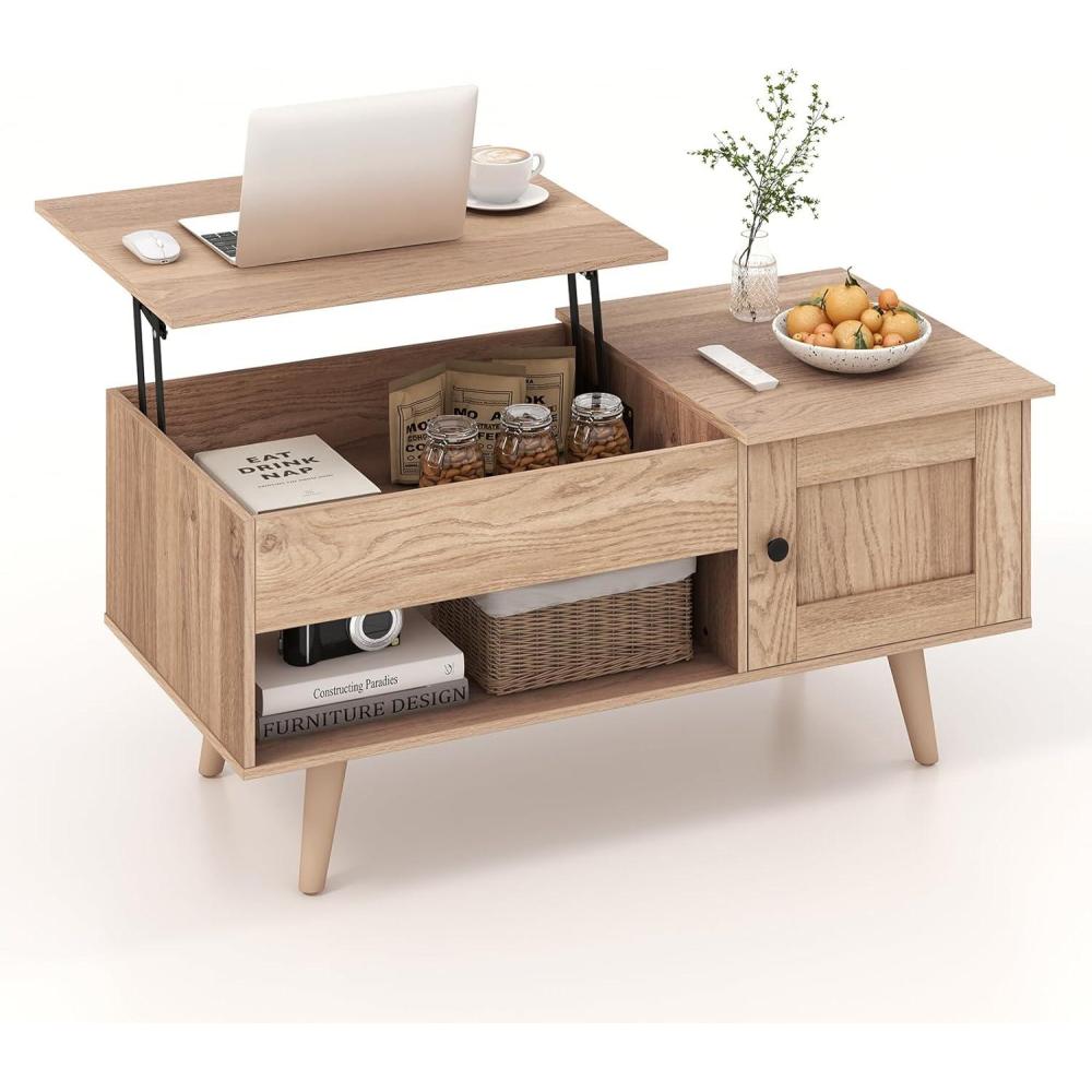 image:imageGiantex Lift Top Coffee Table Modern Cocktail Table with Hidden Compartment Open Shelf amp Cabinet Wooden Flip Top Center Table Pull up Coffee Table for Home Office Living Room NaturalNatural