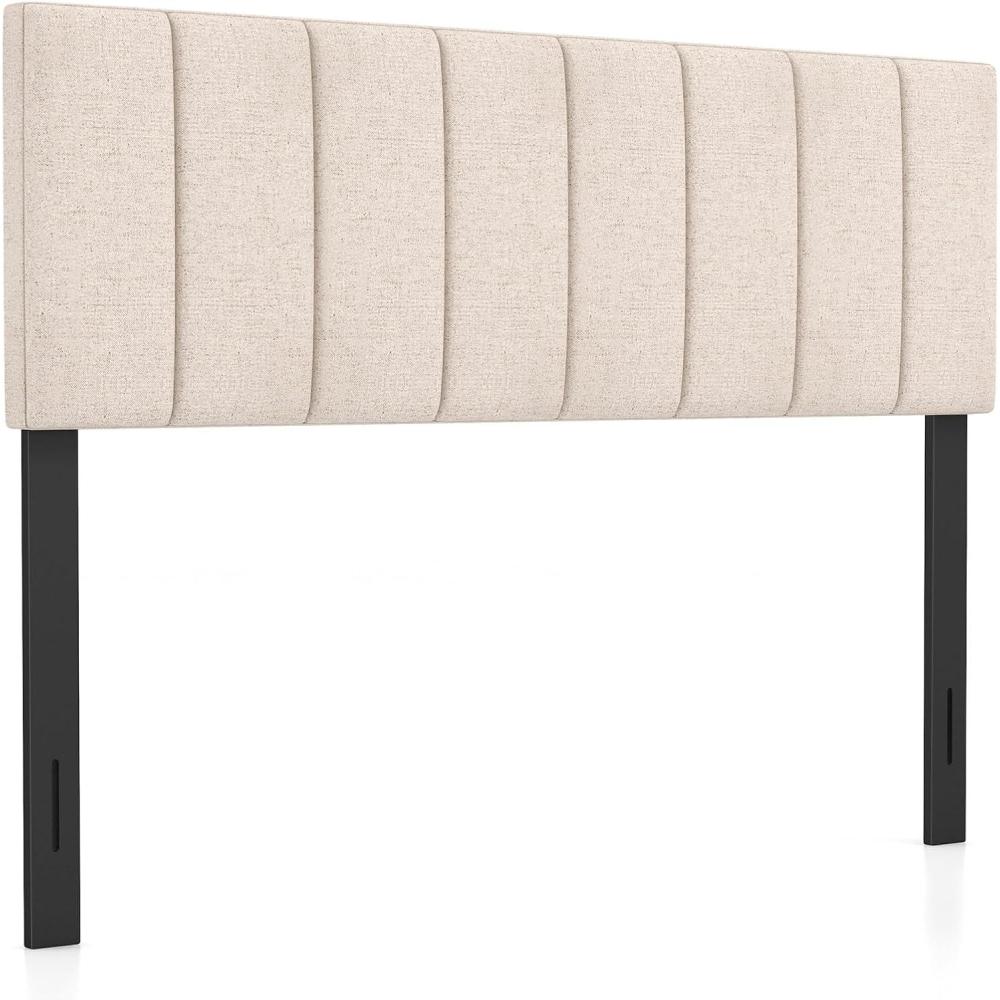 image:imageGiantex Linen Upholstered Headboard Adjustable Width Button Tufted Headboard Only with Solid Wood Legs Attach Frame Modern Headboards for Queen Full Size Bed BeigeBeige