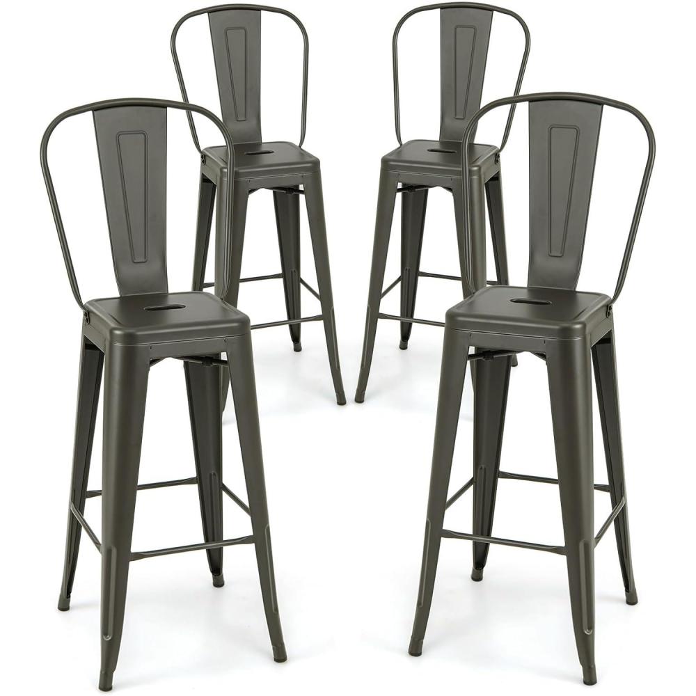 image:imageGiantex Metal Bar Stools Set of 4 30 Bar Height Modern Industrial Barstools wRemovable Bucket Back amp Footrest High Back Bar Dining Chairs with Rubber Foot Pads for Kitchen Home Bar BlackCharcoal Grey
