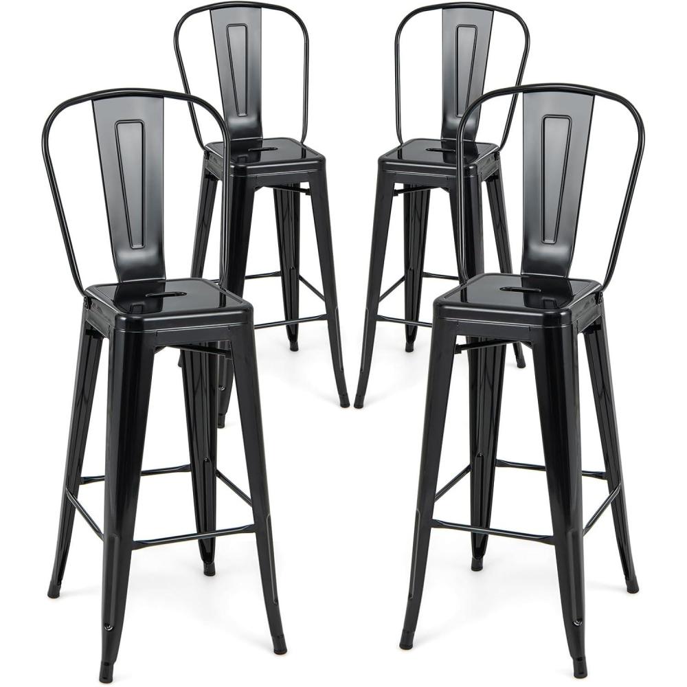 image:imageGiantex Metal Bar Stools Set of 4 30 Bar Height Modern Industrial Barstools wRemovable Bucket Back amp Footrest High Back Bar Dining Chairs with Rubber Foot Pads for Kitchen Home Bar BlackBlack