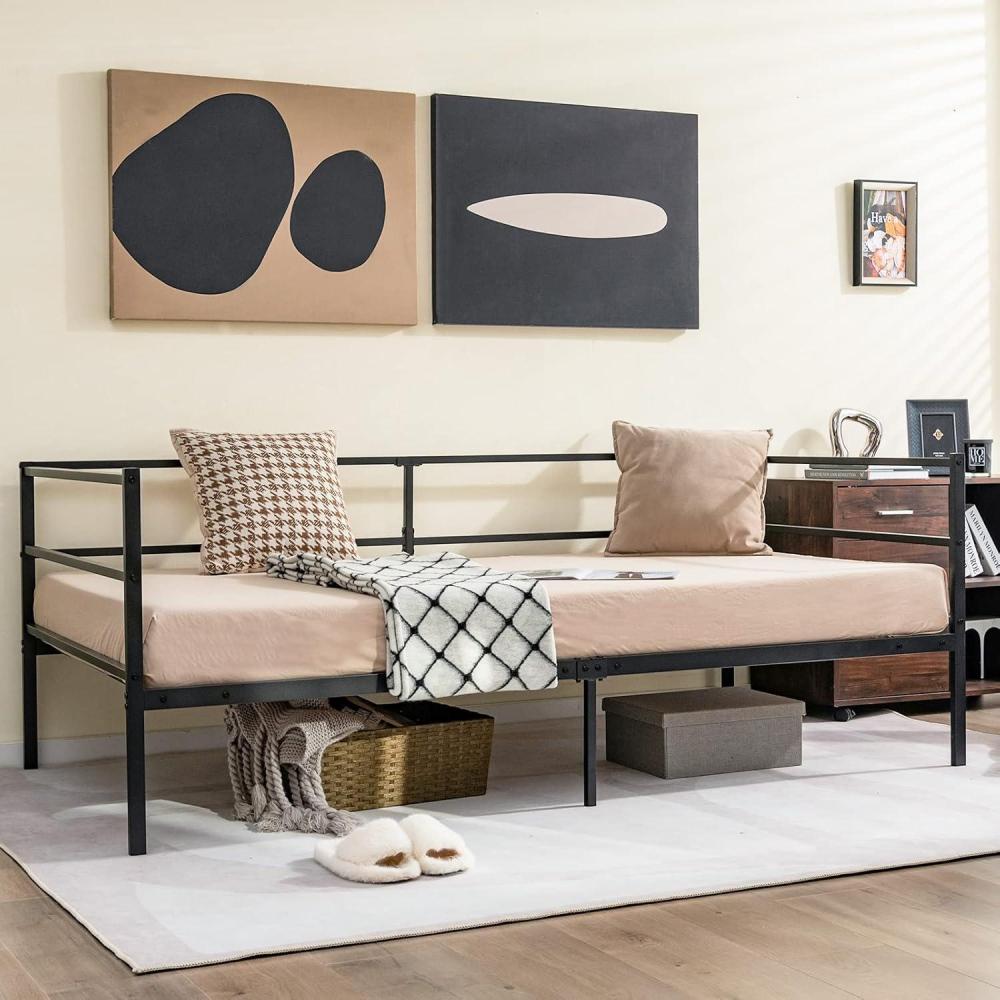 image:imageGiantex Metal Twin Daybed Frame Day Bed with Metal Slat Support amp 3Sided Guardrails 2in1 SpaceSaving Sofa Bed for Living Room Guest Room No Box Spring Needed BlackTwin