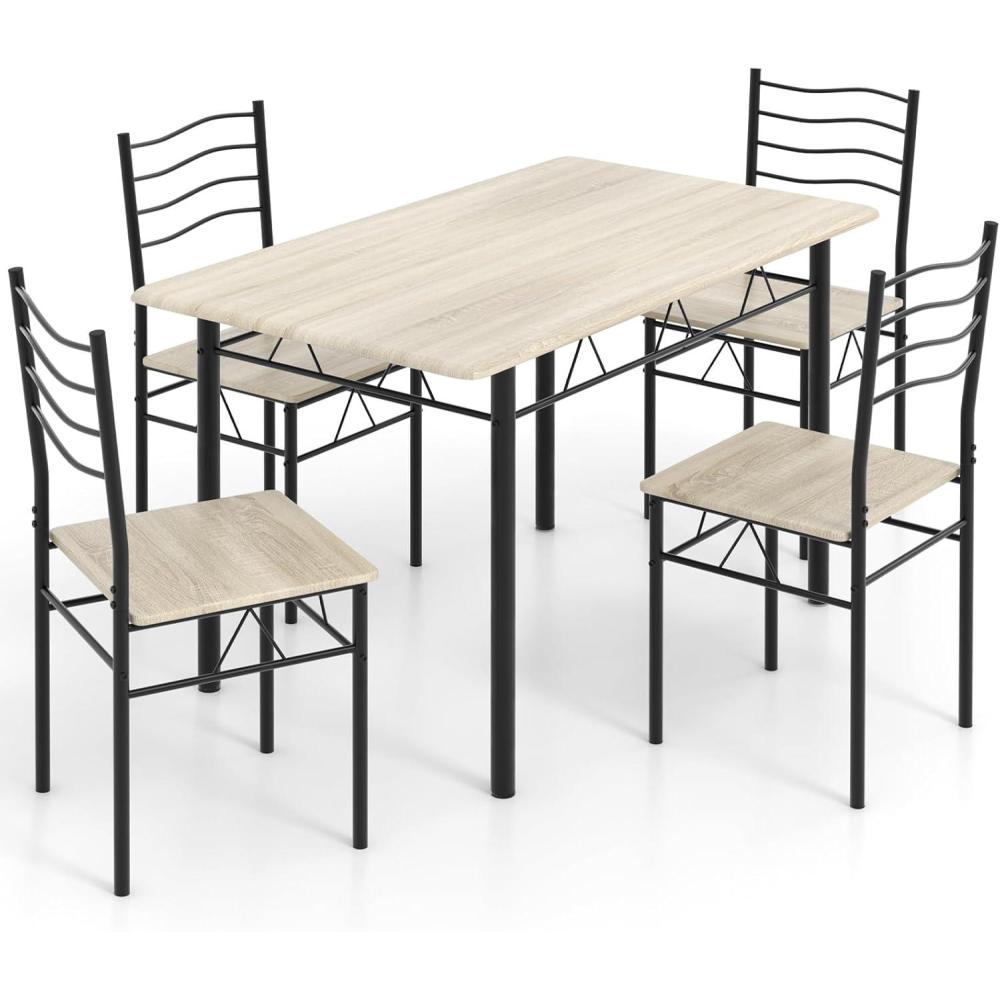 image:imageGiantex Modern 5 Piece Dining Table Set for 4 Chairs Wood Metal Kitchen Breakfast Furniture Beech WoodBeech Wood
