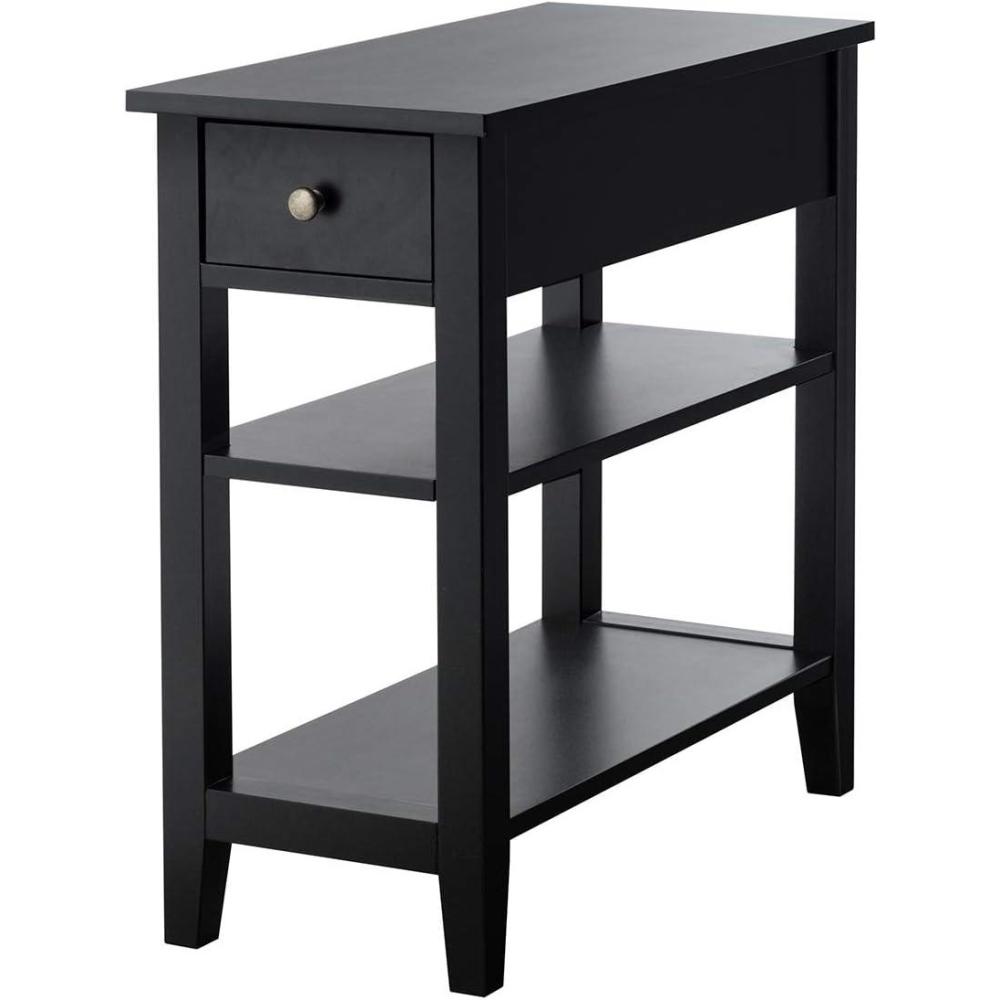image:imageGiantex Narrow End Table Farmhouse Side Tables with Drawer amp Storage Shelves Wood Sofa Side Tables 3Tier Nightstands for Small Space Living Room Bedroom 235 L x 12 W x 245 H BrownBlack