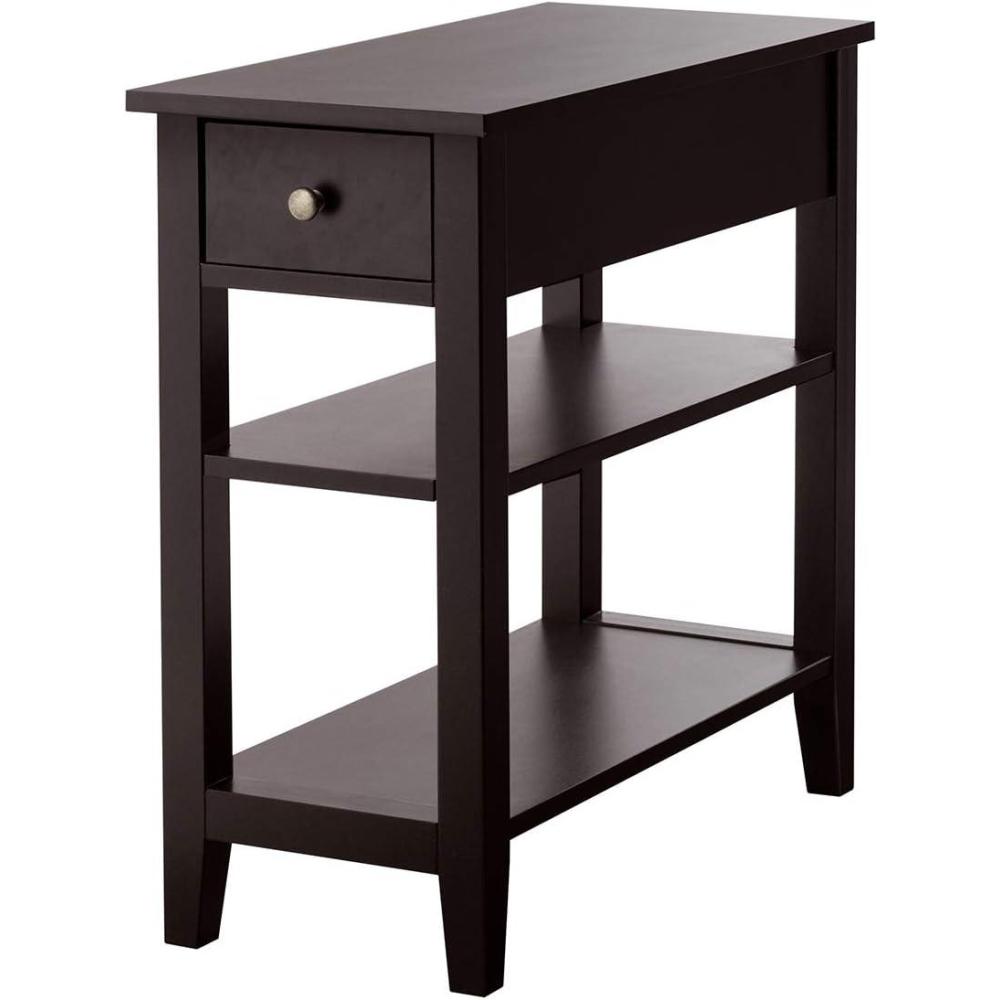 image:imageGiantex Narrow End Table Farmhouse Side Tables with Drawer amp Storage Shelves Wood Sofa Side Tables 3Tier Nightstands for Small Space Living Room Bedroom 235 L x 12 W x 245 H BrownEspresso