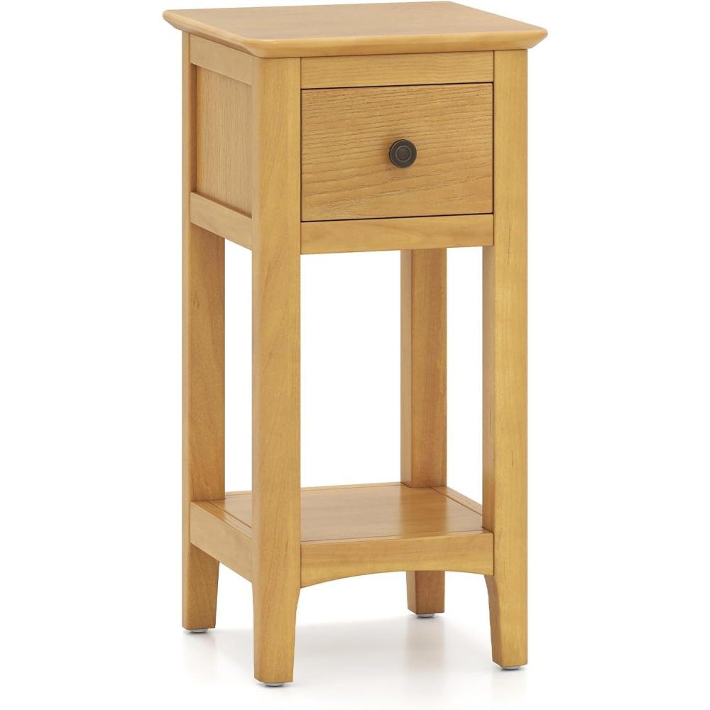 image:imageGiantex Narrow End Table with Drawer 235 H Side Table wOpen Storage Shelf amp Solid Wood Frame Small Night Stand for Dorm Living Room Bedroom Small Spaces No Assembly Needed WalnutNatural