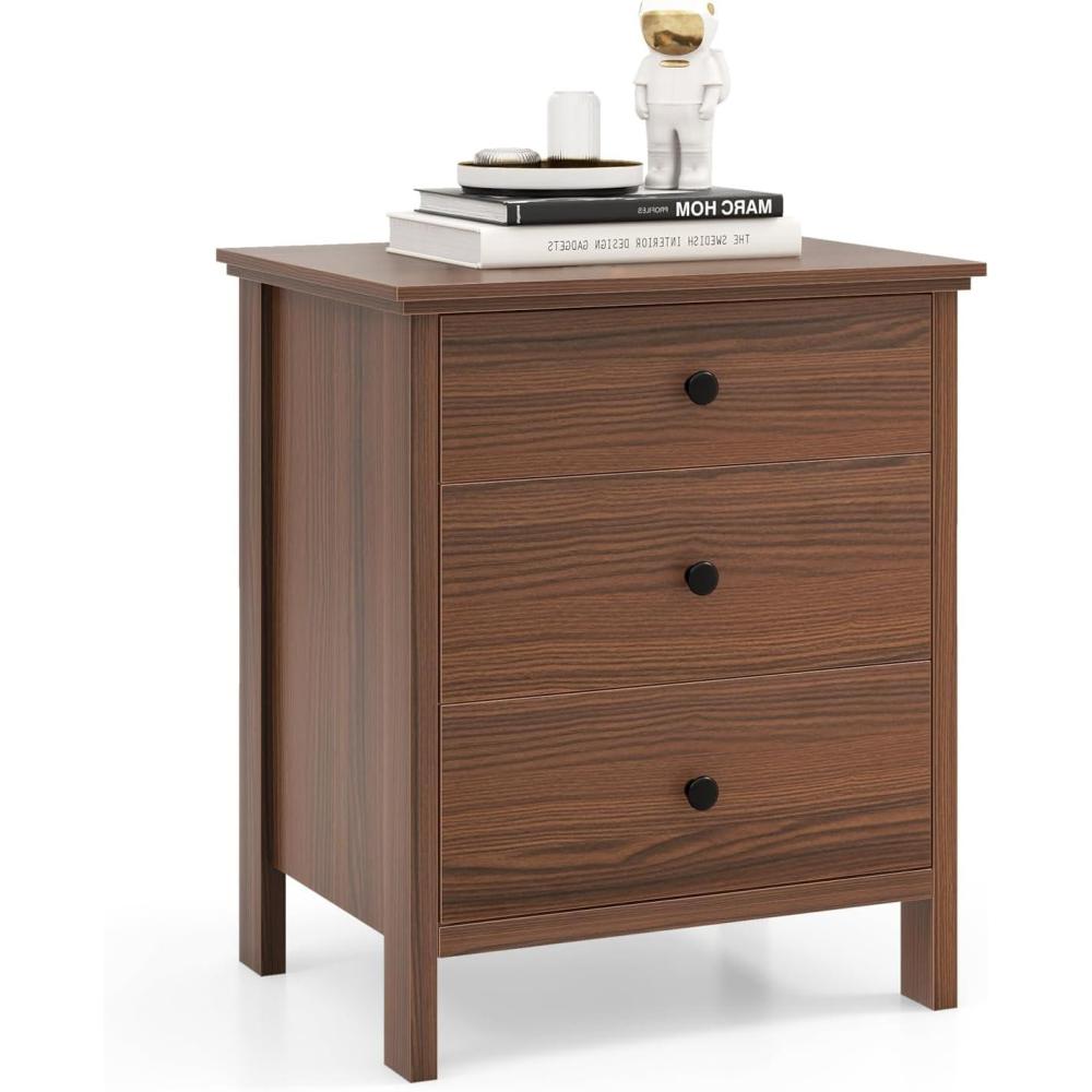 image:imageGiantex Nightstand with 3 Drawers Set of 2 Wooden Side End Table with Solid Wood Legs Retro 3Drawer Bedside Table Night Stand for Bedroom Home Office Small Space Easy Assembly WhiteBrown