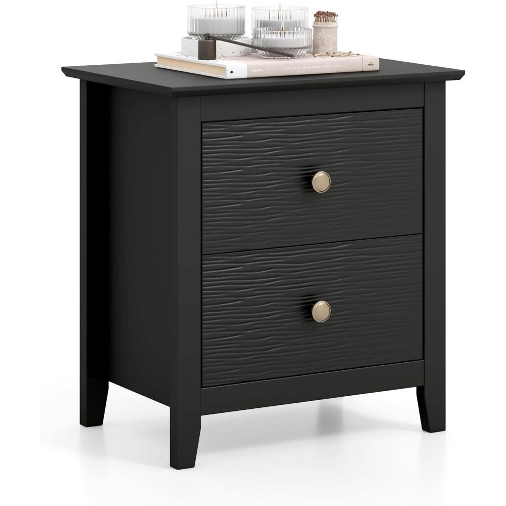 image:imageGiantex Nightstands Set of 2 Modern 2 Drawers Night Stands with Handles Sofa Side Table with Sturdy Legs for Small Spaces College Dorm Kids Room Wooden Bedside Tables for Bedroom BlackBlack