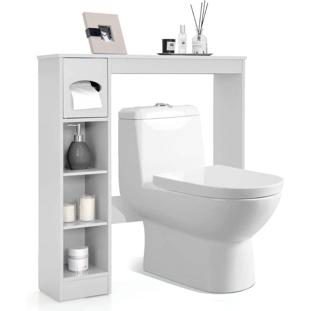 image:imageGiantex Over The Toilet Storage Cabinet Freestanding Toilet Cabinet Organizer wAdjustable Shelves amp Toilet Paper Holder Bathroom Space Saver Storage Rack Home Organizer for Bathroom LaundryWhite