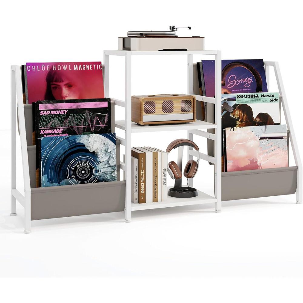 image:imageGiantex Record Player Stand with Vinyl Storage 6Tier Turntable Stand Up to 280 Albums Record Player Table w Record Holder amp Display Shelf Vinyl Record Storage Media Stereo for Living Room White