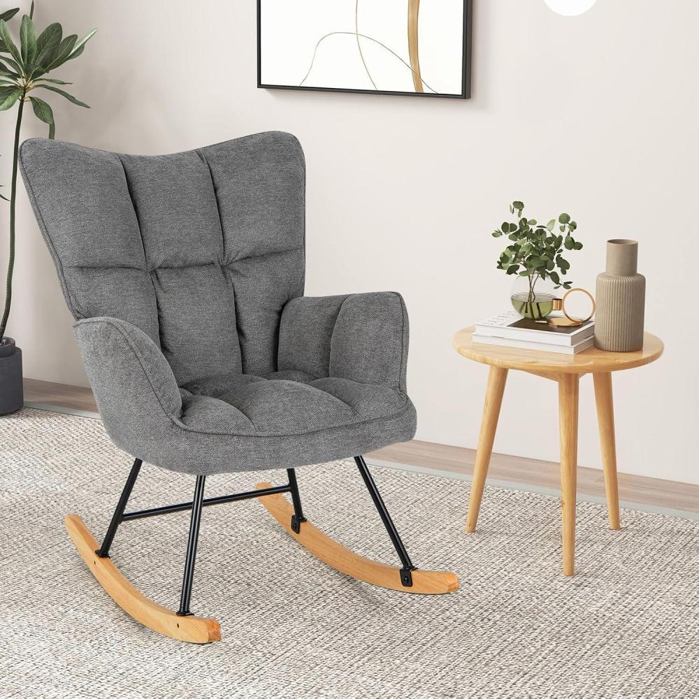image:imageGiantex Rocking Chair Nursery Modern Rocking Accent Chair wHigh Backrest Padded Armrests Solid Metal amp Wood Frame Upholstered Linen Glider Rocker Chair for Nursery Living Room Bedroom Dark GreyDark Grey