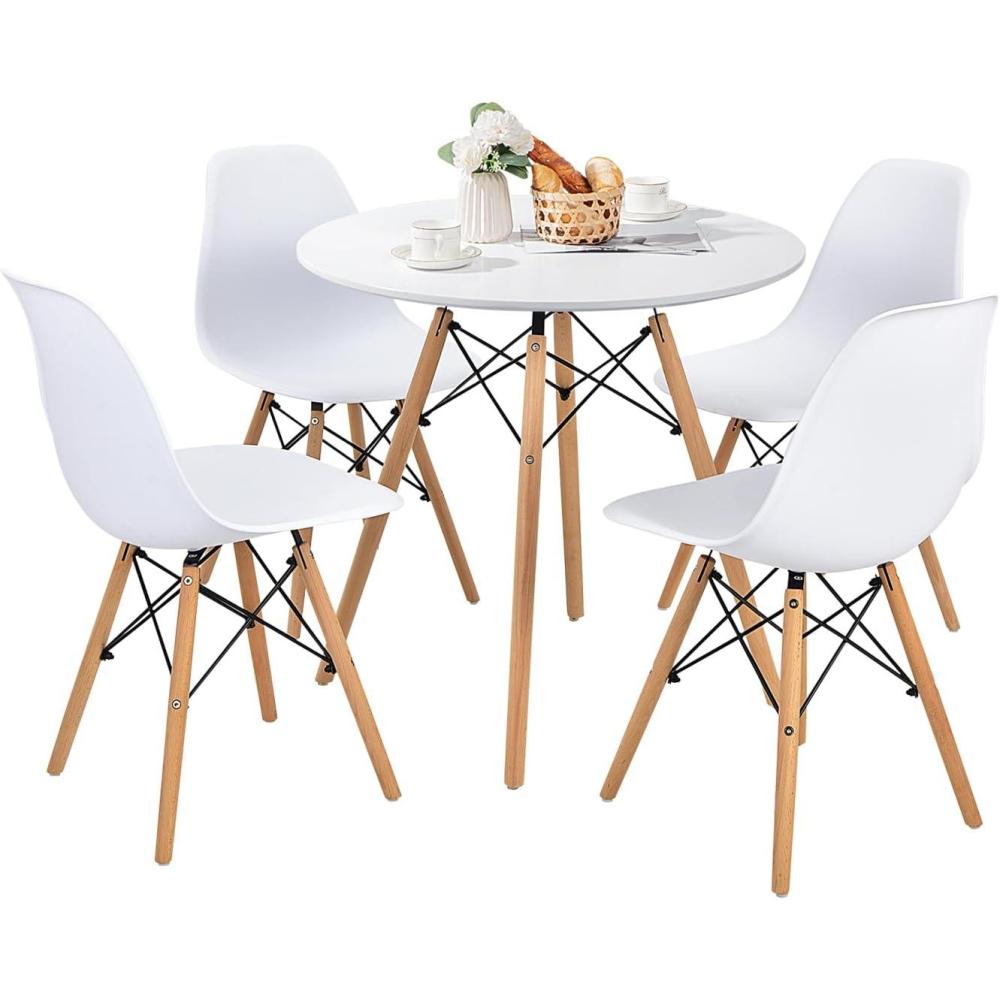 image:imageGiantex Round Dining Table Set for 4 5Piece Kitchen Table Chairs Set Modern 315 D Dining Table amp 4 Dining Chairs with Solid Wood Legs Dinette Table Set for Small Spaces Dining Room RestaurantWhite