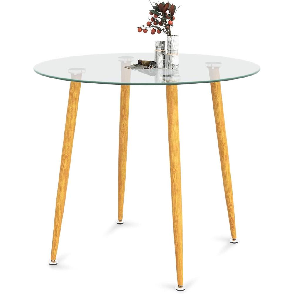 image:imageGiantex Round Glass Dining Table 355 D x 30 H Kitchen Dinner Table wTempered Glass Tabletop amp Metal Legs Circle Leisure Coffee Table for Dining Room amp Living Room Clear amp Natural 2 Pack