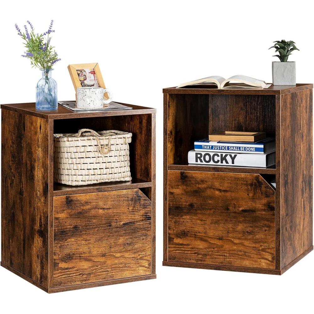 image:imageGiantex Set of 2 Nightstands End Table wStorage Cabinet and Open Shelf 2Tier File Cabinet Modern Sofa Couch Side Table for Bedroom Home Office WhiteRustic BrownRustic Brown