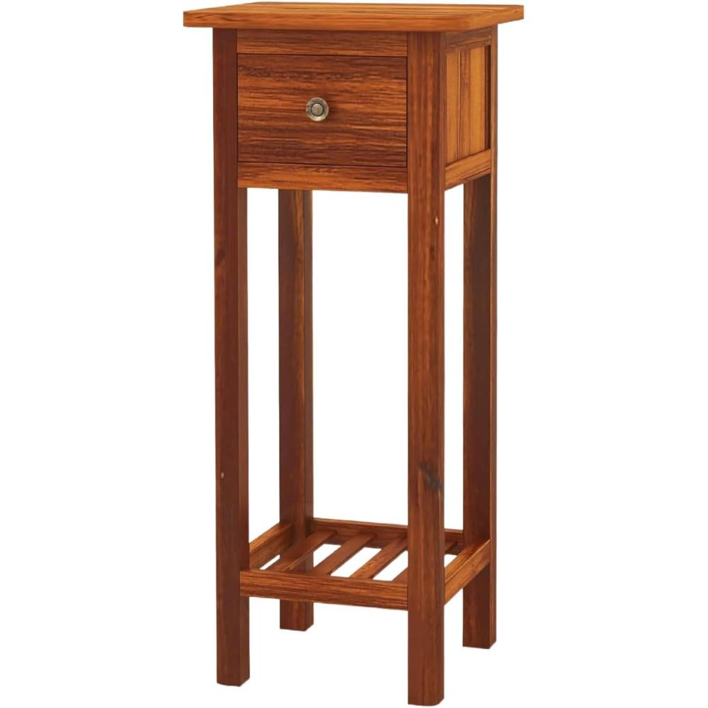 image:imageGiantex Tall End Table Narrow Side Table with Drawer and Shelf Acacia Wood Nightstand for Living Room 2Tier Bedside Table for Small Space No Assembly WhiteRustic Brown