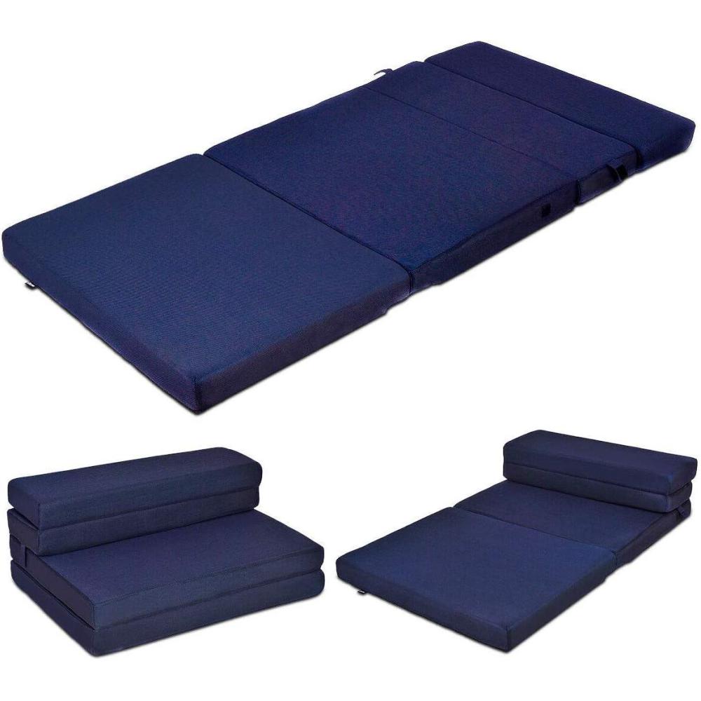 image:imageGiantex TriFold Folding Mattress Queen 4Inch Portable Sofa Bed with Washable Cover amp Handles HighDensity Foam Floor Couch for Adults Guest Bed for Camping Sleepovers GrayBlue