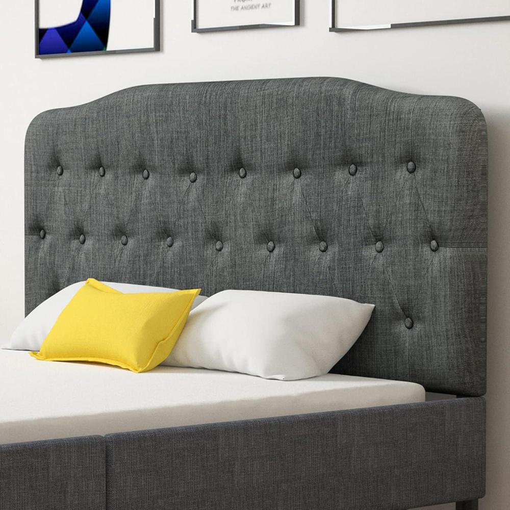 image:imageGiantex Upholstered Headboard Button Tufted Headboard Queen Size Adjustable Height from 38 to 53 Platform Easy Assembly Modern Fabric Furniture for Bedroom Dark Grey