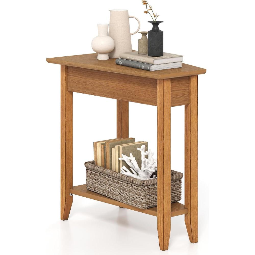 image:imageGiantex Wedge End Table White Triangle Side Table with Storage Shelf and Solid Wood Legs Recliner Table 245 Tall Nightstand Modern Narrow Accent Table for Small Space Living RoomWalnut