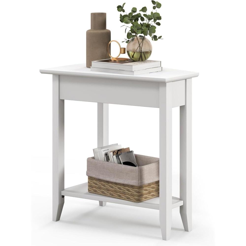 image:imageGiantex Wedge End Table White Triangle Side Table with Storage Shelf and Solid Wood Legs Recliner Table 245 Tall Nightstand Modern Narrow Accent Table for Small Space Living RoomWhite