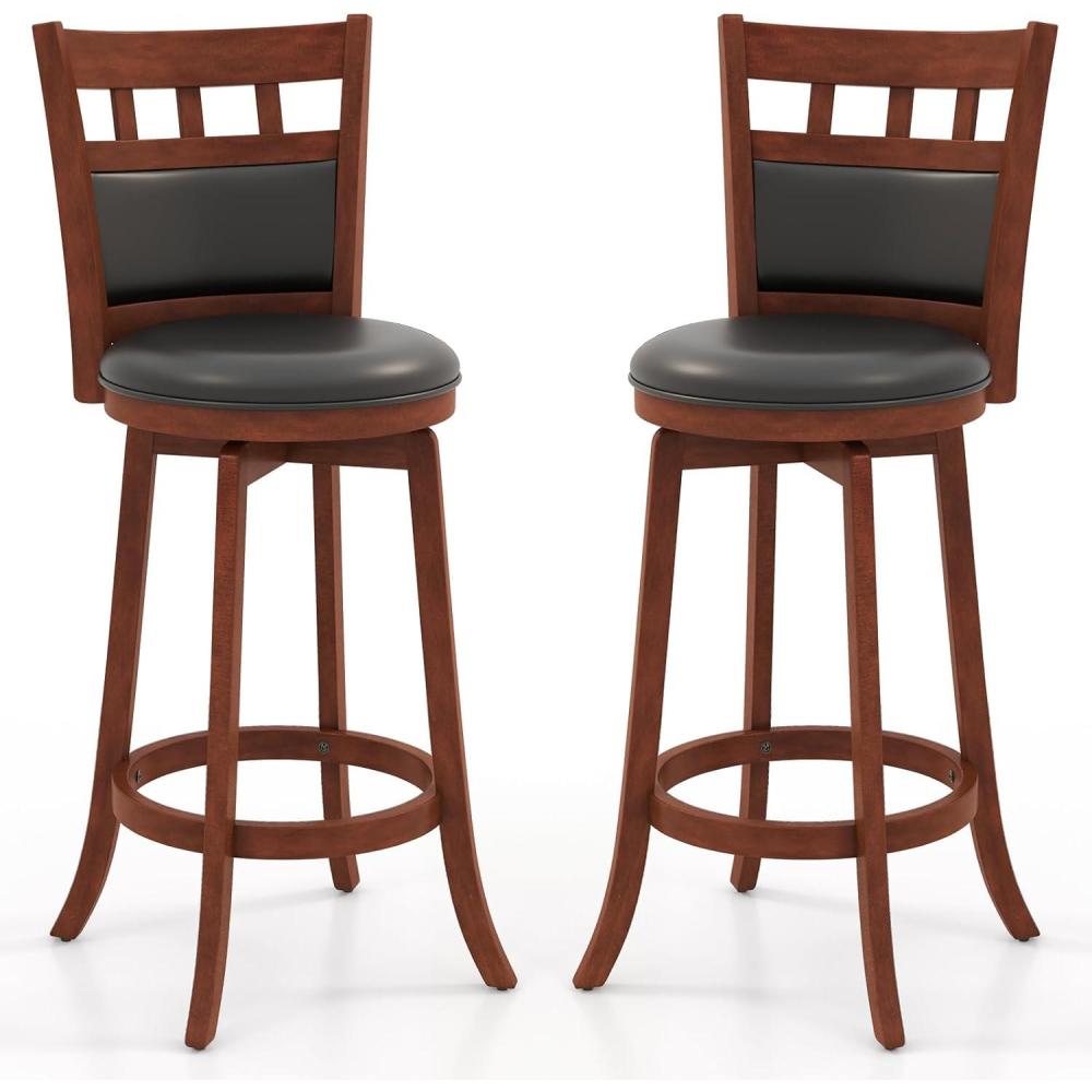 image:imageGiantex Wood Bar Stools Set of 2 31 Swivel Bar Height Barstools wBack Rubber Wood Frame Padded Seat Footrest PVC Leather Wooden Counter Bar Chairs for Kitchen Island Restaurant Espresso1