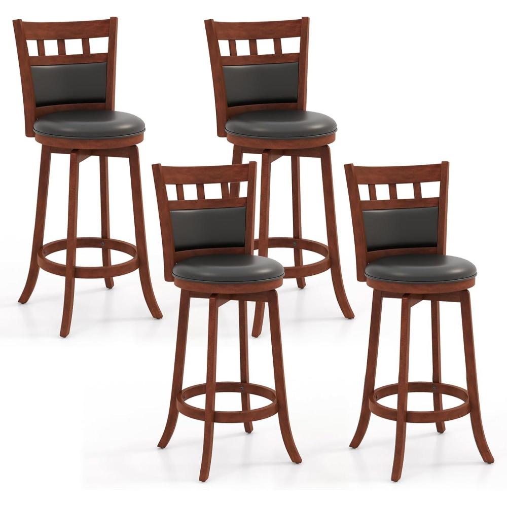 image:imageGiantex Wood Bar Stools Set of 2 31 Swivel Bar Height Barstools wBack Rubber Wood Frame Padded Seat Footrest PVC Leather Wooden Counter Bar Chairs for Kitchen Island Restaurant Espresso2