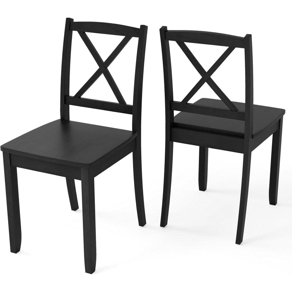 image:imageGiantex Wood Dining Chairs Set of 2 Armless Kitchen Chairs wRubber Wood Legs amp Curved Backrest Farmhouse Cross Back Diner Chairs Wooden Side Chairs for Home Dining Room Load 400 LBS BlackBlack