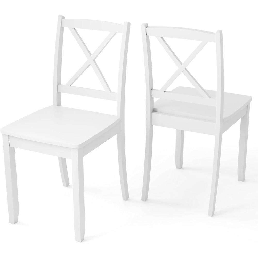 image:imageGiantex Wood Dining Chairs Set of 2 Armless Kitchen Chairs wRubber Wood Legs amp Curved Backrest Farmhouse Cross Back Diner Chairs Wooden Side Chairs for Home Dining Room Load 400 LBS BlackWhite