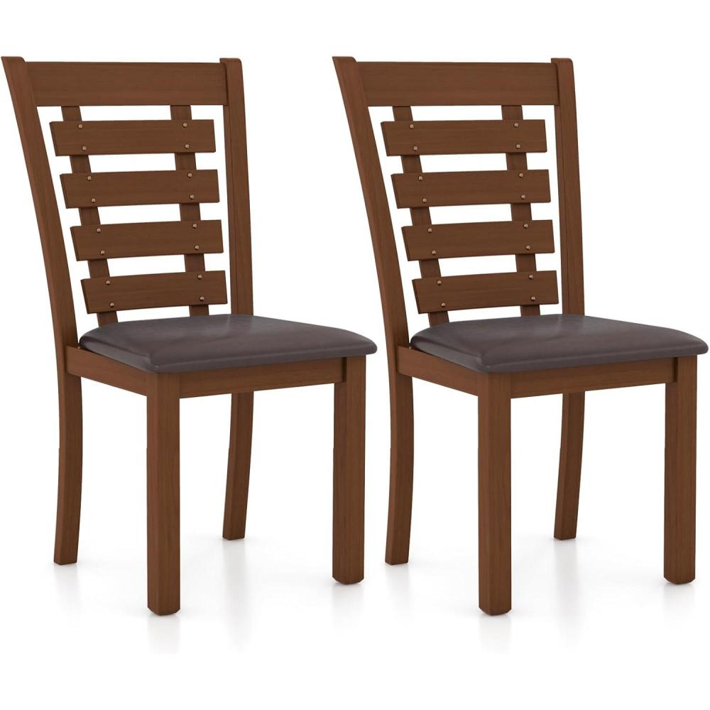 image:imageGiantex Wood Dining Chairs Set of 2 Upholstered Dining Chairs with Rubber Wood Legs Wooden Kitchen Chair with Padded Seat Max Load 300 Lbs Farmhouse High Back PU Leather Dining Room Chair Walnut
