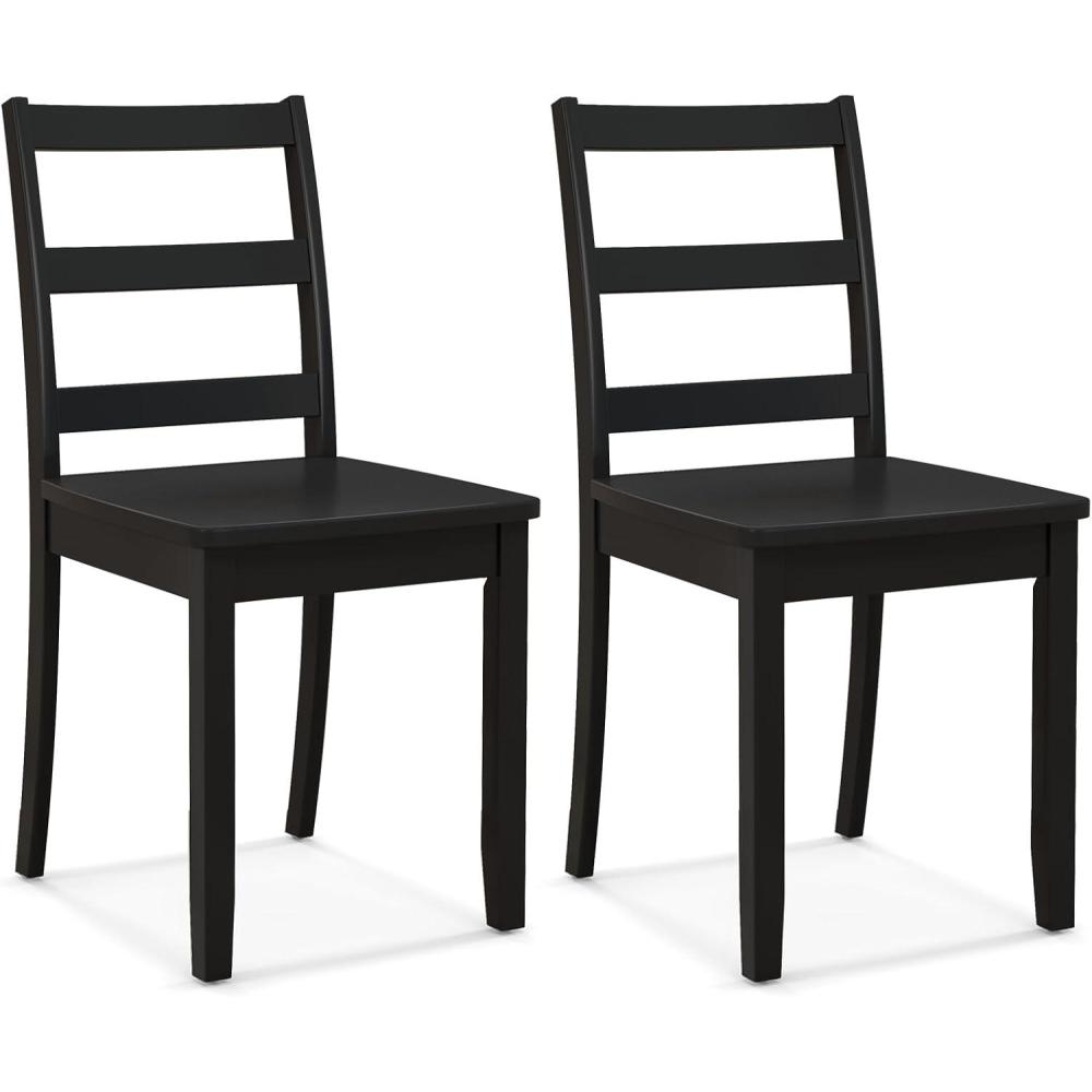 image:imageGiantex Wood Dining Chairs Set of 2 White  Wooden Armless Kitchen Chairs with Solid Rubber Wood Legs NonSlip Foot Pads Max Load 400 Lbs Farmhouse Style High Ladder Back Dining Room ChairsBlack