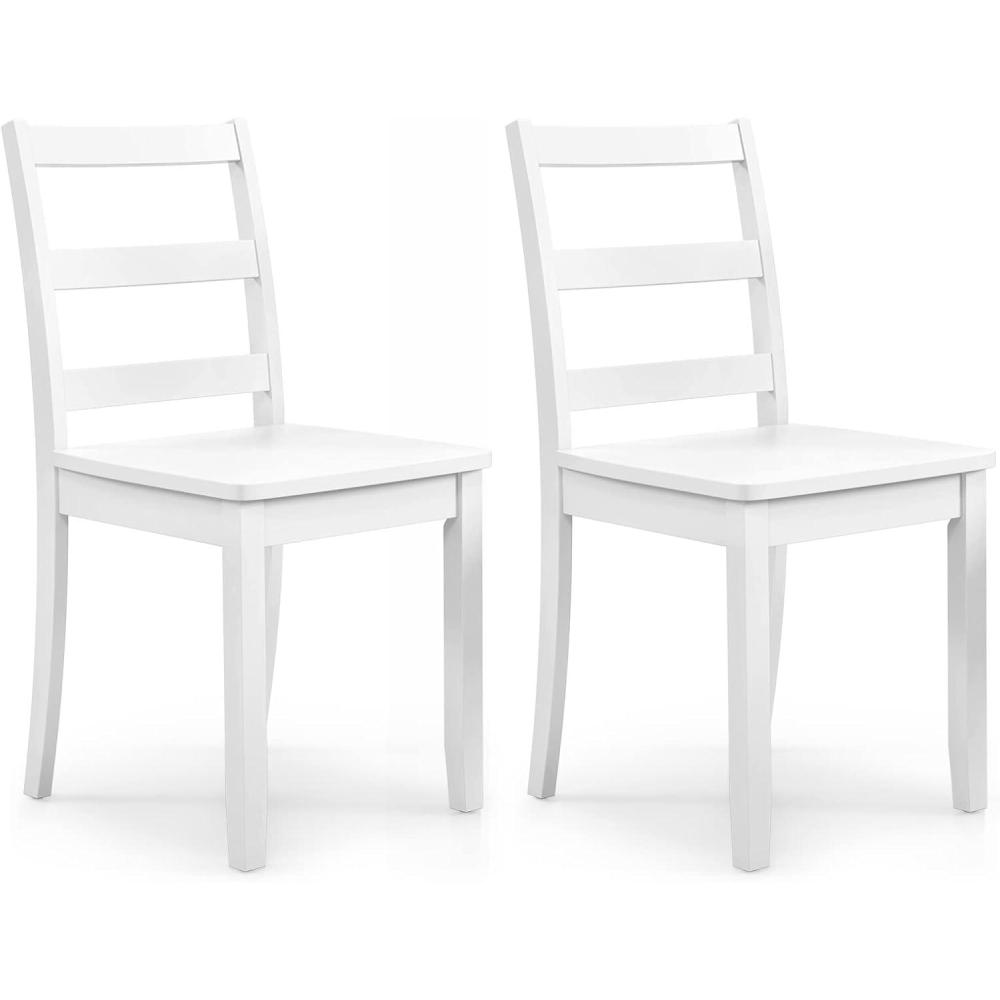 image:imageGiantex Wood Dining Chairs Set of 2 White Wooden Armless Kitchen Chairs with Solid Rubber Wood Legs NonSlip Foot Pads Max Load 400 Lbs Farmhouse Style High Ladder Back Dining Room ChairsWhite