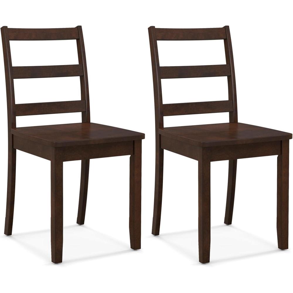 image:imageGiantex Wood Dining Chairs Set of 2 White  Wooden Armless Kitchen Chairs with Solid Rubber Wood Legs NonSlip Foot Pads Max Load 400 Lbs Farmhouse Style High Ladder Back Dining Room ChairsWalnut