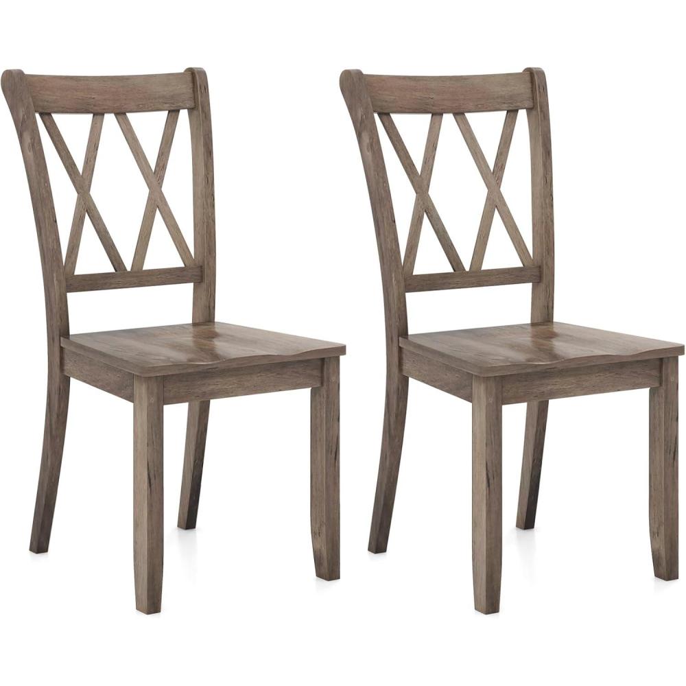 image:imageGiantex Wood Dining Chairs Set of 2 White Armless Kitchen Chair wRubber Wood Frame Cross Back Contoured Seat Farmhouse Wooden Side Chair High Back Kitchen Chairs for Home Dining RoomBrown