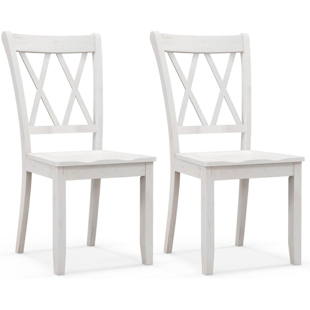 image:imageGiantex Wood Dining Chairs Set of 2 White Armless Kitchen Chair wRubber Wood Frame Cross Back Contoured Seat Farmhouse Wooden Side Chair High Back Kitchen Chairs for Home Dining RoomWhite