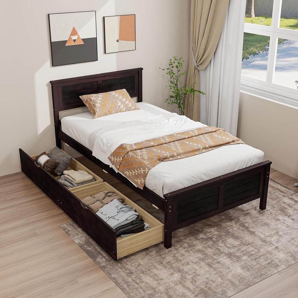 image:imageGiantex Wood Full Size Bed Frame with 2 Storage Drawers Solid Wood Platform Bed with Headboard Wooden Slats Mattress Foundation No Spring Needed Full Bed Frame for Kids Teens Adults GreyEspresso