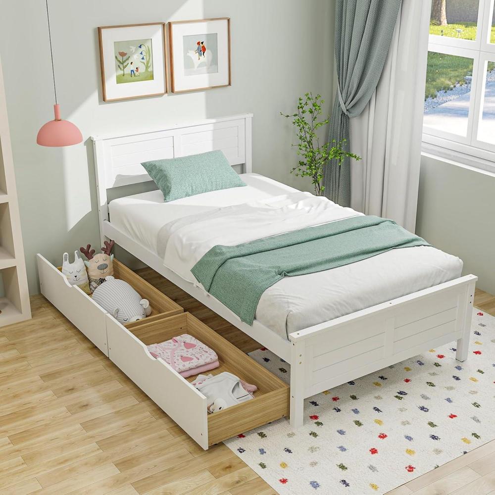 image:imageGiantex Wood Full Size Bed Frame with 2 Storage Drawers Solid Wood Platform Bed with Headboard Wooden Slats Mattress Foundation No Spring Needed Full Bed Frame for Kids Teens Adults GreyWhite